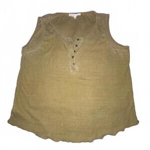 Jane + Delancey washed green ribbed henley tank top